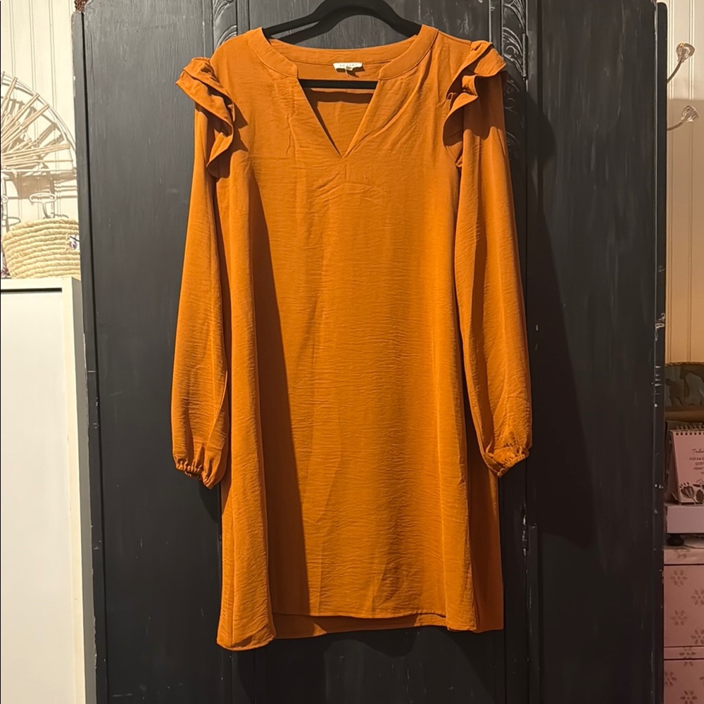 JODIFL Terracotta Ruffle Sleeve Dress